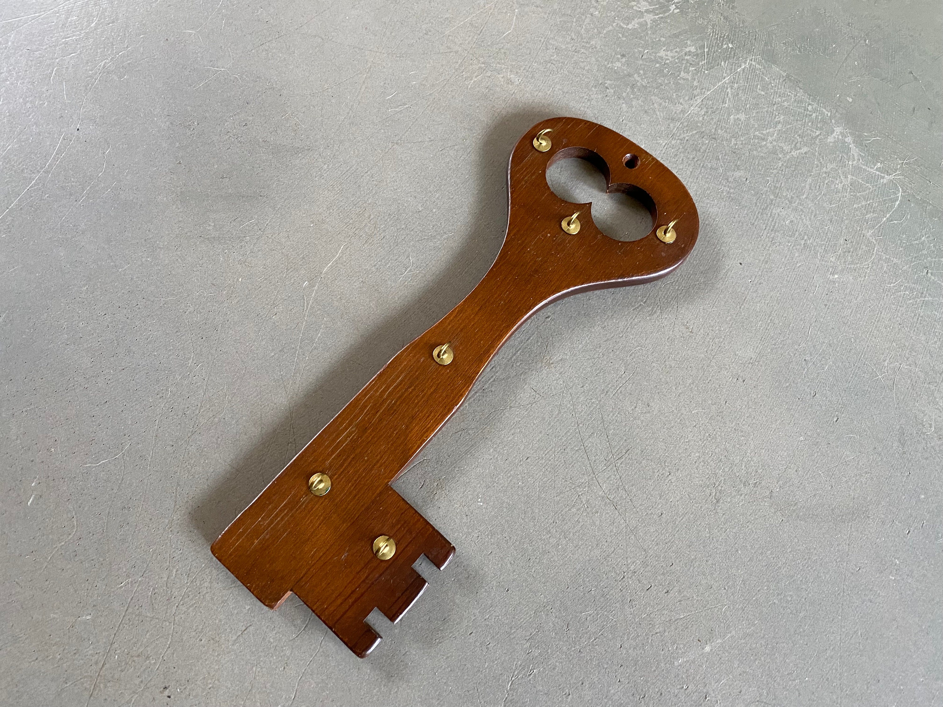 K Like Key Vintage Wood Key Holder Shaped Like Key | Mid Century 6 Hooks - Etsy