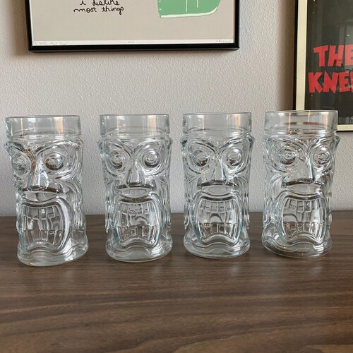 Set of 4 Anchor Hocking Tiki glasses double-sided 2024 | Hawaiian Polynesian Tiki bar