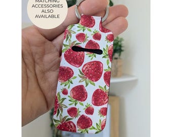 Strawberry Lip Balm Holder Keyring, Strawberries Lip balm Holder Keychain, Lipstick Holder