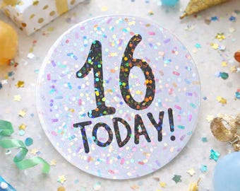 Holographic Birthday Badge, Personalised Badge, Sparkly Birthday Badge, Age Badges, 58mm Badge