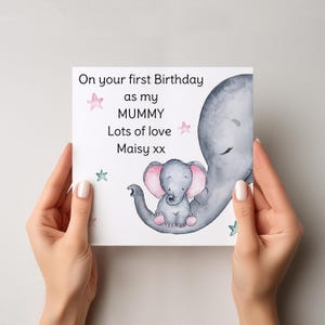 Erster Geburtstag als meine Mama Karte, Elefant Karte, personalisierte Mama Karte, Nanny Karte, Tante Karte, Schwester Karte