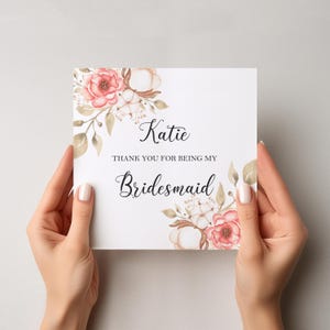Bedankt dat je mijn bruidsmeisjeskaart bent, bruidsmeisje, rustiek, botanisch, bloemenkaart, gepersonaliseerde bruidsmeisjeskaart