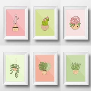 Mini stampe di piante botaniche, cartolina d'arte A6, stampe d'arte in stile Kawaii, pacchetto positivo di affermazione Monstera Cactus