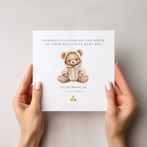 Nieuwe babykaart, Welcome To The World, gepersonaliseerde newbornkaart, berenkaart