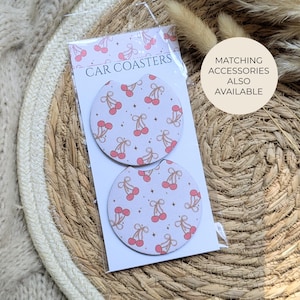 Sottobicchieri per auto Cherrys And Bows, Sottobicchieri per auto Cherry, Accessori per auto, Portabicchieri, Sottobicchieri