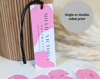 Slanke kledinghanglabels, etiketten, bedrijfstags, labels met bedrijfslogo, kledinglabels, visitekaartjes, hanglabels