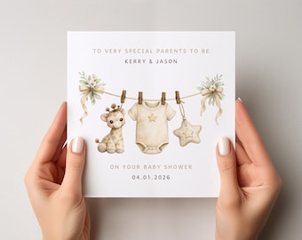 Personalised Baby Shower Card, Neutral Baby Shower Congratulations Card, Parents To Be Card, Elegant Baby Shower Card