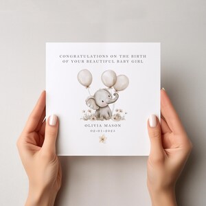 Carte de naissance, Bienvenue dans le monde, Carte de naissance personnalisée, Carte d'éléphant