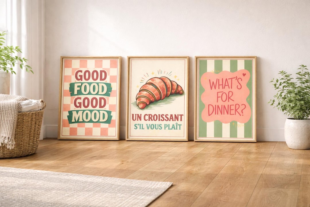 retro kitchen prints, set of 3, food wall art (digital... Kitchen Wall Art Prints, Set of 3 Retro Kitchen Prints, Vintage Kitchen ...