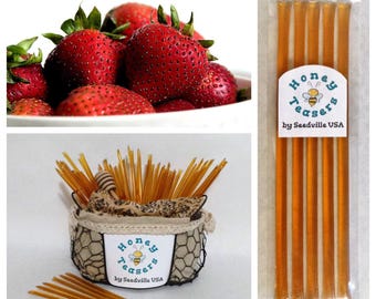5 Pack STRAWBERRY HONEY TEASERS Natural Honey Snack Sticks Honeystix Straws