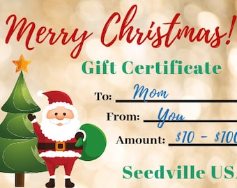 Seedville USA Gift Certificate - Christmas Design - By Email or Postal Mail - You Choose Amount