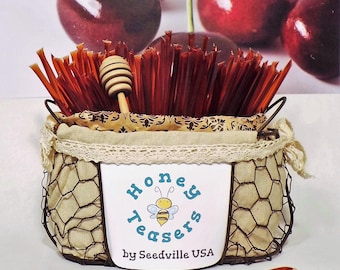 5 Pack CHERRY HONEY TEASERS Natural Honey Snack Sticks Honeystix Straws