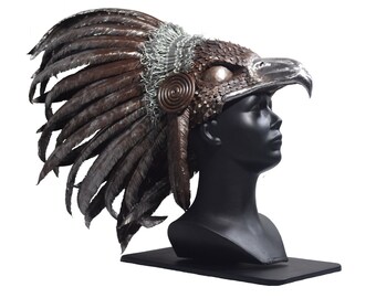 Steel giant eagle head headdress sculpture. "Chief Tanni" REMAKE. Native indian style. Metal Tribal Feather.