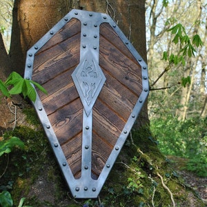 Steel, Wood and Leather Imperial Light Shield replica    Roman Norse Viking Medieval Fantasy Oblivion Morrowind Metal Wooden