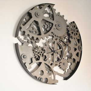 Steel Circle of Cogs and Gears industrial steampunk metal sculpture image 1