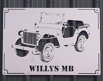 WW2 Army Jeep stainless steel cut-out wall art   Ford GPW Willys MB  Military Metal World War Two Garage Man Cave Workshop wall hanging sign