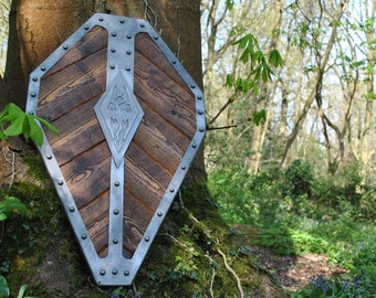 Steel, Wood and Leather Imperial Light Shield replica    Roman Norse Viking Medieval Fantasy Oblivion Morrowind Metal Wooden