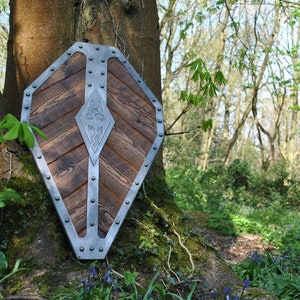 Steel, Wood and Leather Imperial Light Shield replica    Roman Norse Viking Medieval Fantasy Oblivion Morrowind Metal Wooden