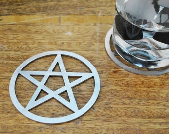 Pentagram steel industrial Coaster  Gift, Wiccan, Pagan, Occult, Witch, Punk, Gothic, Magic, Goth, Rock, Metal, Emo, Satan, Stocking Filler