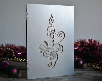 Steel Holiday Candle Reusable Personalised Message Greetings Card / Wall Hanging Decoration  B6 Merry Christmas Xmas Happy Holidays New Year