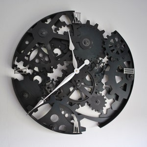 Steel Circle of Cogs and Gears industrial steampunk metal Clock