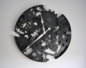 Steel Circle of Cogs and Gears industrial steampunk metal Clock
