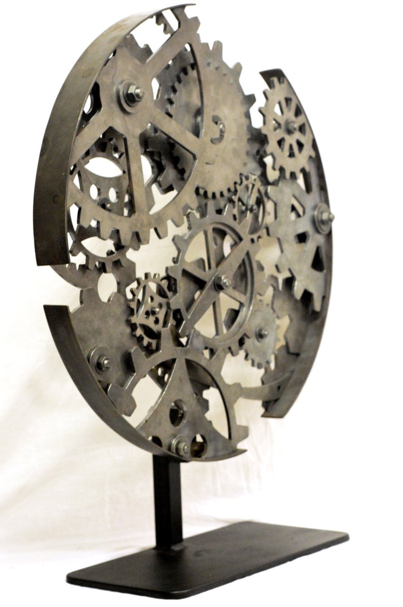 Steel Circle of Cogs and Gears industrial steampunk metal sculpture image 4