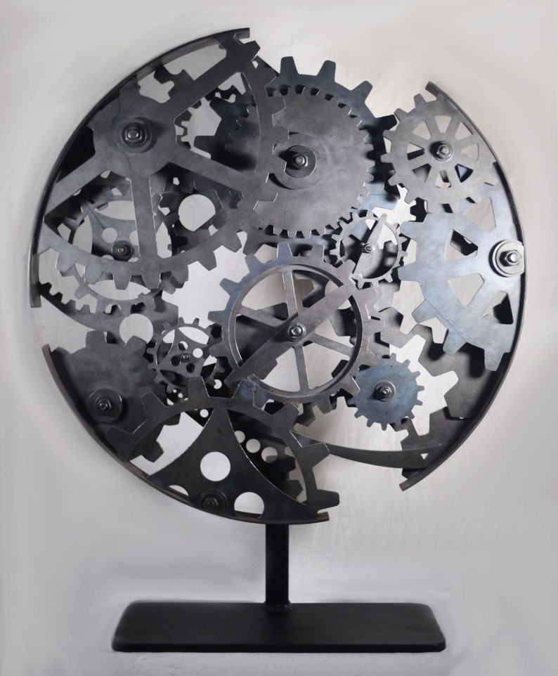 Steel Circle of Cogs and Gears industrial steampunk metal sculpture image 3