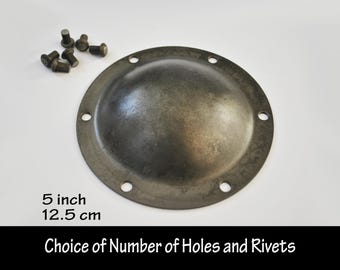 Kleine op maat gemaakte stalen Viking-schildreplica / Umbo-replica met klinknagels 5" inch 12,5 cm