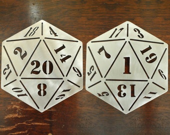Natural 20 + Nat 1  D20 steel Coasters      / Critical Hit D&D dnd 20 sided die, dice, Dungeons and Dragons, Success, Fail, Geek, Nerd, Gift