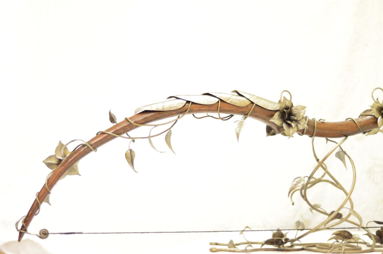 Handcarved Longbow, Wrapped in Steel Vines and Flowers Sculpture REMAKE ...