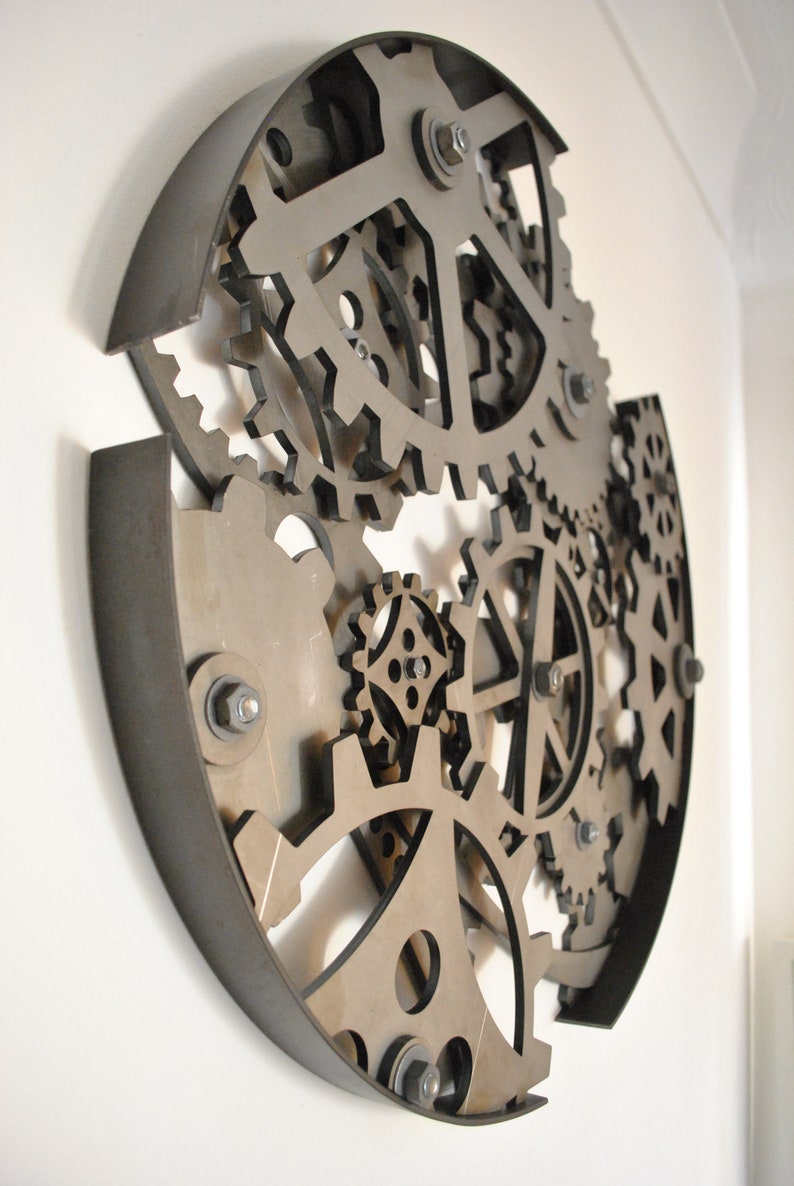 Steel Circle of Cogs and Gears industrial steampunk metal sculpture image 2