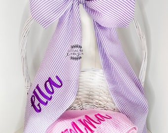 Seersucker Easter Basket Bow - Easter Baskets - Monogrammed Easter Basket Bow - Easter Bow