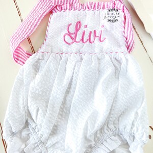 Baby Girl Bubble- Newborn Sunsuit - Baby Seersucker outfit  - Kids Sunsuit - pink baby dress