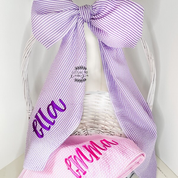 Easter Basket Bows - Monogrammed Easter Basket Bow - Seersucker Easter Bow