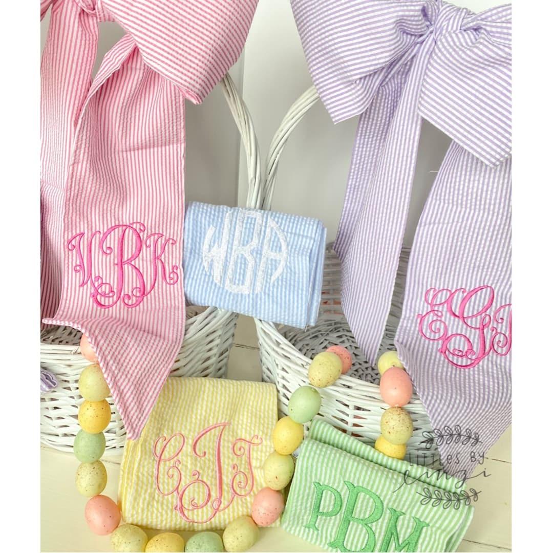 Easter Basket Bows Monogrammed Easter Basket Bow Seersucker Easter Bow Etsy