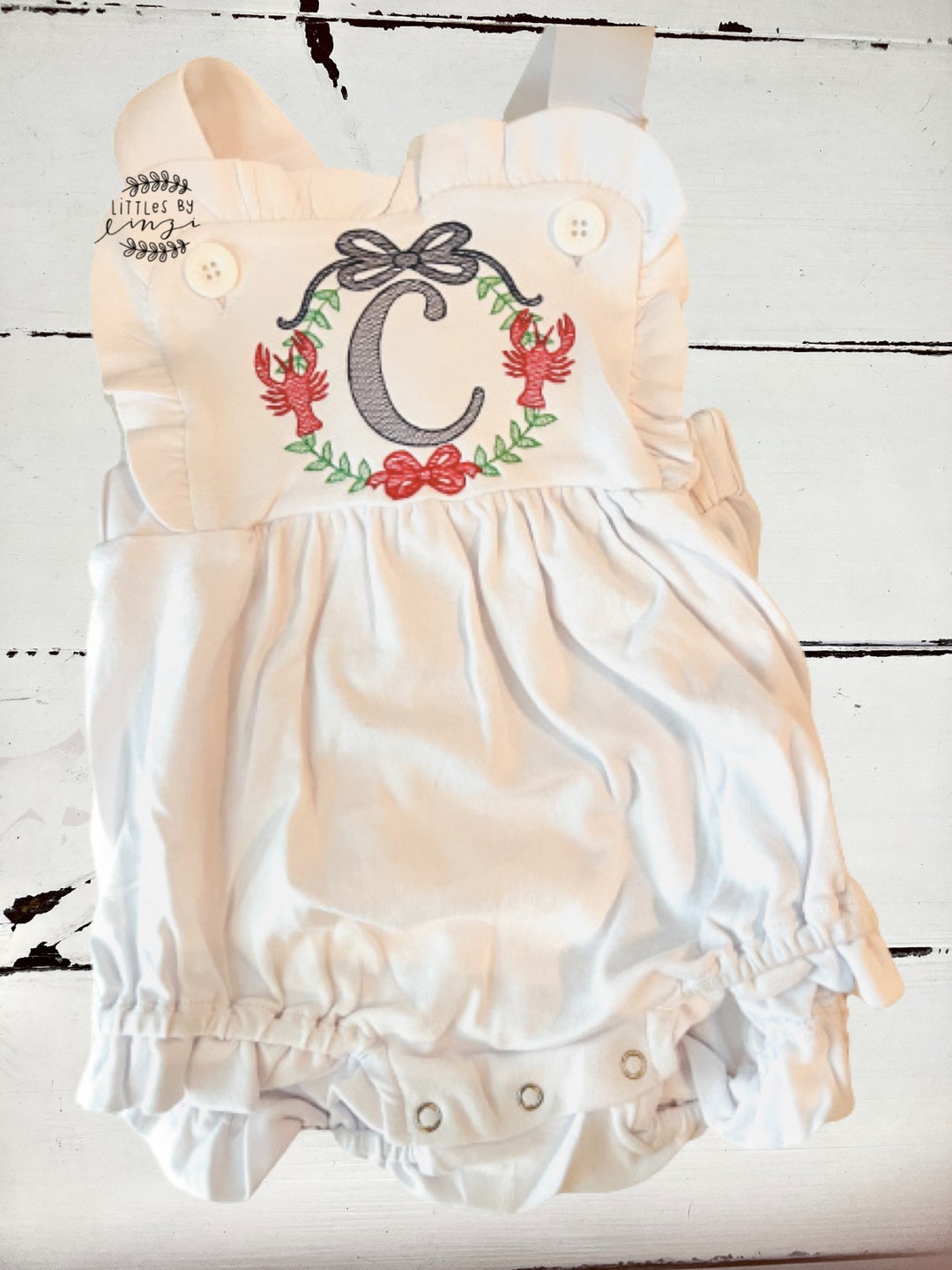 Baby Crawfish Bubble Girl Crawfish Sunsuit Monogram Shirt baby Crawfish