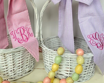 Seersucker Easter Basket Bow - Easter Baskets - Monogrammed Easter Basket Bow - Easter Bow