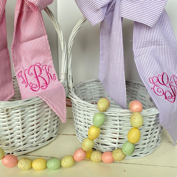 Seersucker Easter Basket Bow - Easter Baskets - Monogrammed Easter Basket Bow - Easter Bow