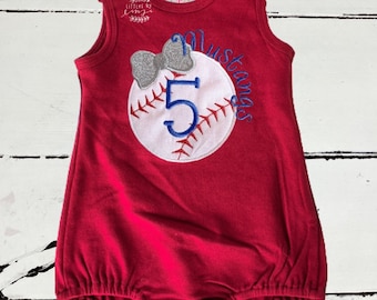 Baseball Baby Bubble Outfit- Baseball Monogram Sunsuit - Baby Girl Baseball Monogram  - Girl Baseball Shirt - Baseball Mom Embroidery