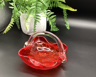 Vintage 1980s Red Murano hand blown art glass Bon Bon trinket dish