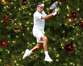 Roger Federer Wood Ornament with free personalization and gift box.