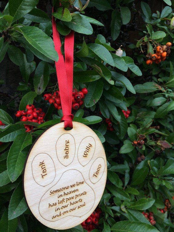 Personnalisé de placage chêne gravé Décoration de Noël un véritable ami Paw Prints