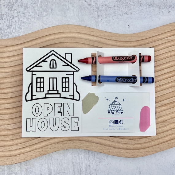 Open House Coloring Card Realtor Marketing Tool Broker Business Promotion Material Child Entertainment giveaway Activity Viewing Game Kids