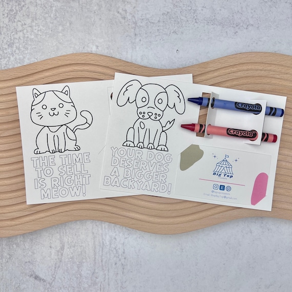 Realtor Coloring Card Dog Theme Marketing Material Kid Friendly Open House Entertainment Option Cat Theme Apartment Marketing Activity Sheet