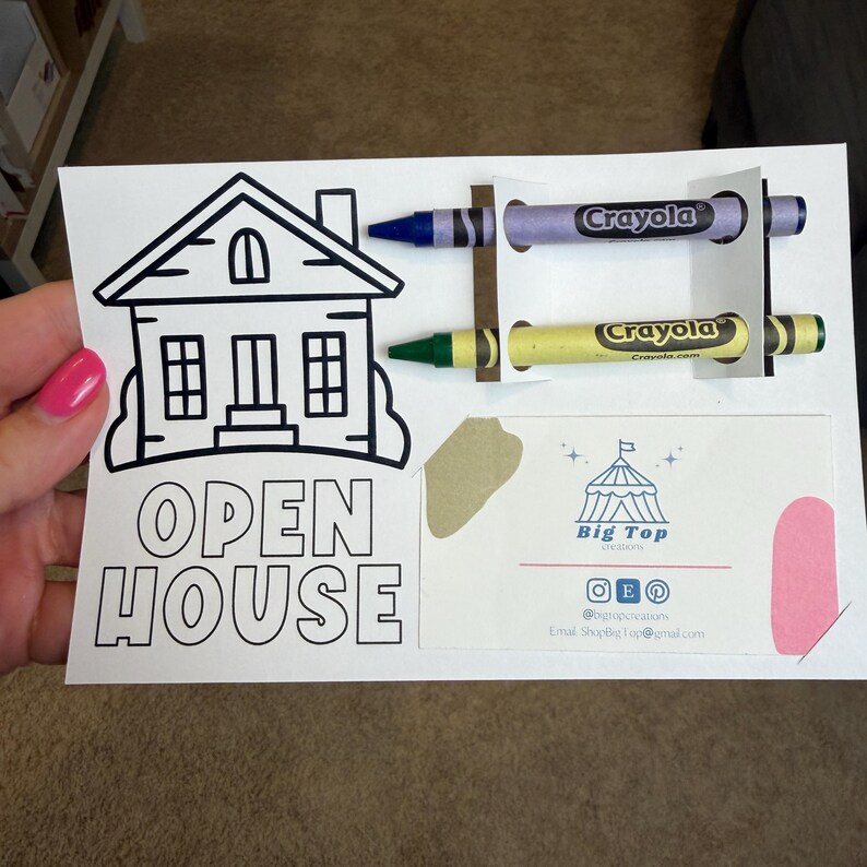 Open House Coloring Card Realtor Marketing Tool Broker Business Promotion Material Child Entertainment giveaway Activity Viewing Game Kids image 3