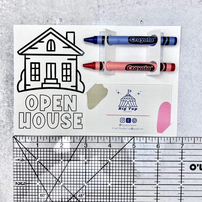 Realtor Branded Coloring Card Open House Marketing Material Professional Agent Promotion Tool Business Card Alternative Property Viewing Activity Child Entertainment Resource Printable Design House Themed Artwork Family Friendly Giveaway