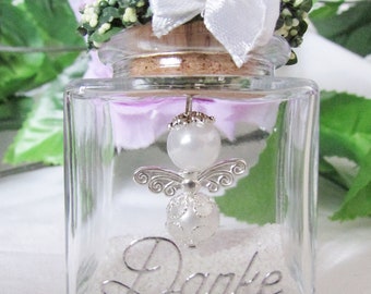 Geburt Kommunion Gastgeschenk,Taufe,Hochzeit Blau//Weis Schutzengel im Glas