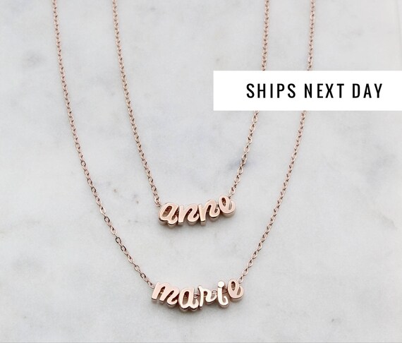 Rose Gold 2 Name Necklace Two Layered - 2 Name Pendant Necklace