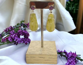 Amethyst Quartz and Sterling Silver Dangle Earrings, One of a Kind Earrings, Purple and Green Earrings, Hand Made Jewelry, Mothers Day Gift